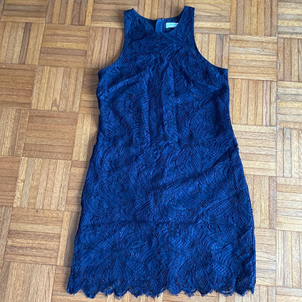 Aritzia Babaton navy High Neck lace dress